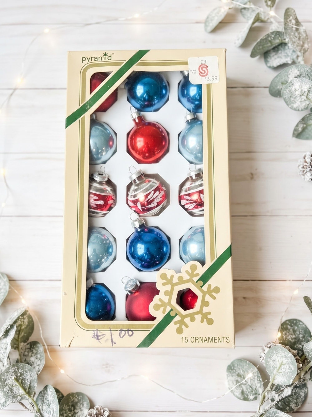 Vintage Glass Christmas Ornaments Set in box